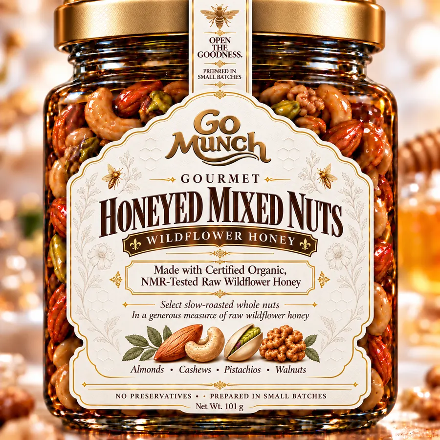 Go Munch Gourmet Honeyed Mixed Nuts with Certified Organic Raw Wildflower Honey — front pack